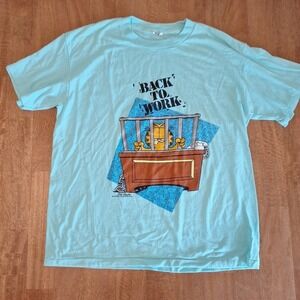 Vintage 1978 Garfield SINGLE STITCH 'Back To Work' Office Prison T-Shirt Teal